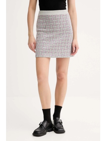 φούστα με προσθήκη μαλλιού kenzo χρώμα γκρι, ff62ju6013cq