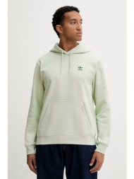 μπλούζα adidas originals essentials χρώμα: πράσινο, με κουκούλα, hy2080 70% βαμβάκι, 30% πολυεστέρας