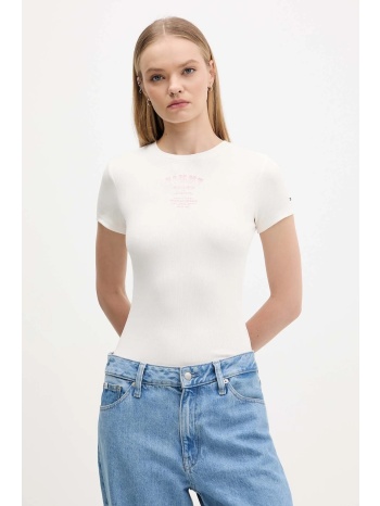 μπλουζάκι tommy jeans χρώμα μπεζ, dw0dw21584 95% βαμβάκι