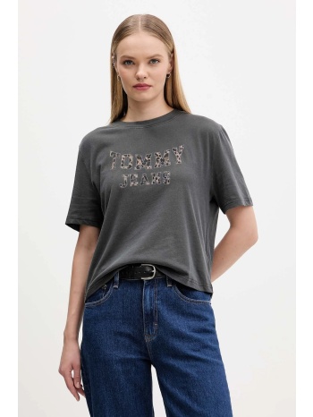 βαμβακερό μπλουζάκι tommy jeans χρώμα γκρι, dw0dw21957