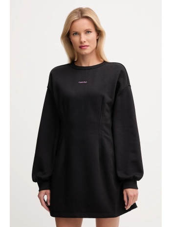 βαμβακερό φόρεμα calvin klein jeans χρώμα μαύρο