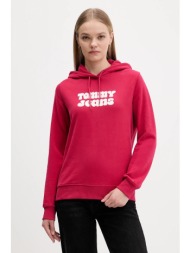 βαμβακερή μπλούζα tommy jeans γυναικεία, χρώμα: ροζ, με κουκούλα, dw0dw21962 υλικό 1: 100% βαμβάκι
υ