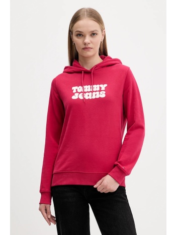 βαμβακερή μπλούζα tommy jeans γυναικεία, χρώμα ροζ, με