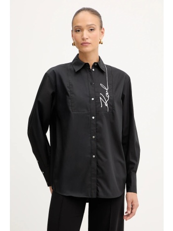 πουκάμισο karl lagerfeld χρώμα μαύρο, a4w11014 100%