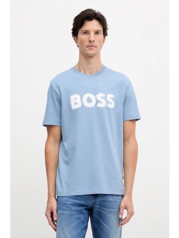 βαμβακερό μπλουζάκι boss orange ανδρικό, χρώμα μπλε