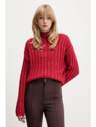 πουλόβερ με προσθήκη μαλλιού hugo χρώμα: κόκκινο, 50550210 46% βαμβάκι, 22% ακρυλικό, 22% μαλλί, 10%