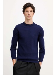 μάλλινο πουλόβερ trussardi ανδρικό, χρώμα: ναυτικό μπλε, m0038000005n 100% μαλλί