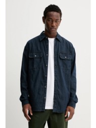 τζιν πουκάμισο tommy jeans ανδρικό, χρώμα: ναυτικό μπλε, dm0dm22122 89% βαμβάκι, 11% lyocell