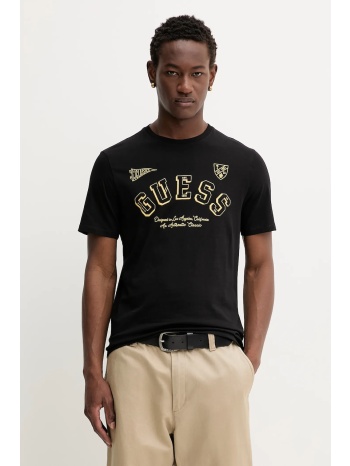 βαμβακερό μπλουζάκι guess jeans ανδρικό, χρώμα μαύρο