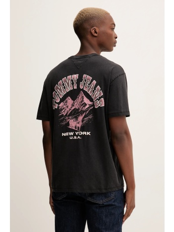 βαμβακερό μπλουζάκι tommy jeans ανδρικό, χρώμα μαύρο