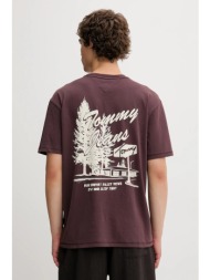 βαμβακερό μπλουζάκι tommy jeans ανδρικό, χρώμα: καφέ, dm0dm22060 100% βαμβάκι