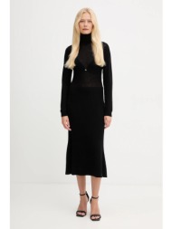 φόρεμα με προσθήκη μαλλιού elisabetta franchi χρώμα: μαύρο, am30s57e2 77% μαλλί, 19% πολυεστέρας, 4%