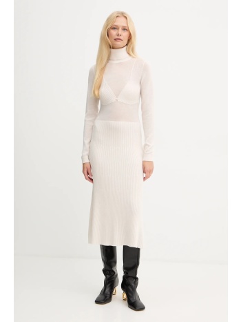 φόρεμα με προσθήκη μαλλιού elisabetta franchi χρώμα μπεζ