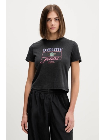 βαμβακερό μπλουζάκι tommy jeans χρώμα μαύρο, dw0dw21533