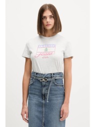 βαμβακερό μπλουζάκι tommy jeans χρώμα: γκρι, dw0dw21533 100% βαμβάκι