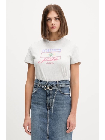 βαμβακερό μπλουζάκι tommy jeans χρώμα γκρι, dw0dw21533