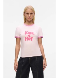 βαμβακερό μπλουζάκι karl lagerfeld karl lagerfeld x paris hilton χρώμα: ροζ, a4w17102 100% οργανικό 