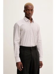 βαμβακερό πουκάμισο hugo ανδρικά, χρώμα: άσπρο 100% βαμβάκι