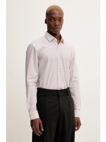 βαμβακερό πουκάμισο hugo ανδρικά, χρώμα άσπρο 100% βαμβάκι