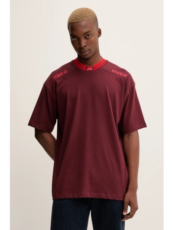 βαμβακερό μπλουζάκι hugo ανδρικό, χρώμα μπορντό, 50549604
