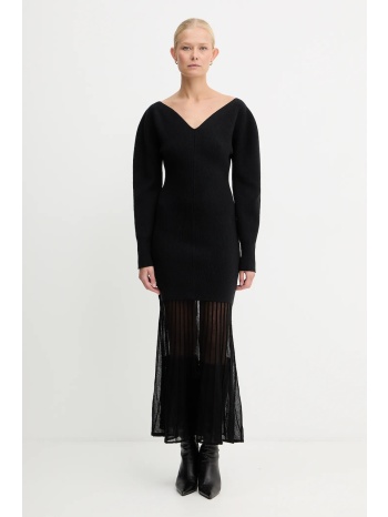 φόρεμα με προσθήκη μαλλιού boss χρώμα μαύρο, 50550771