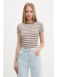 μπλουζάκι guess jeans χρώμα: μπεζ, w5bp52 ka0h1 98% βαμβάκι, 2% ελαστάν