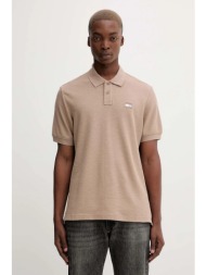 βαμβακερό μπλουζάκι πόλο tommy jeans ανδρικό, χρώμα: μπεζ, dm0dm22063 100% βαμβάκι