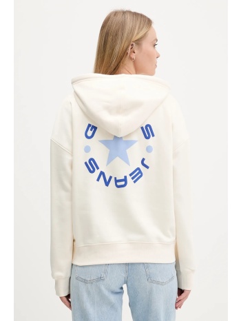 μπλούζα guess jeans χρώμα μπεζ, με κουκούλα, w5bq24 kc811