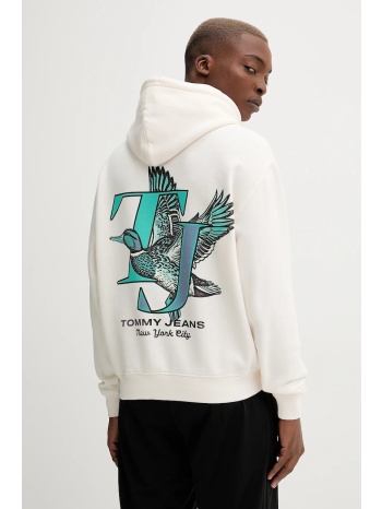 μπλούζα tommy jeans χρώμα μπεζ, με κουκούλα, dm0dm22088