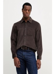 πουκάμισο κοτλέ calvin klein jeans ανδρικό, χρώμα: καφέ, lv04ld125g 100% βαμβάκι