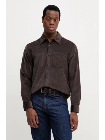 πουκάμισο κοτλέ calvin klein jeans ανδρικό, χρώμα καφέ