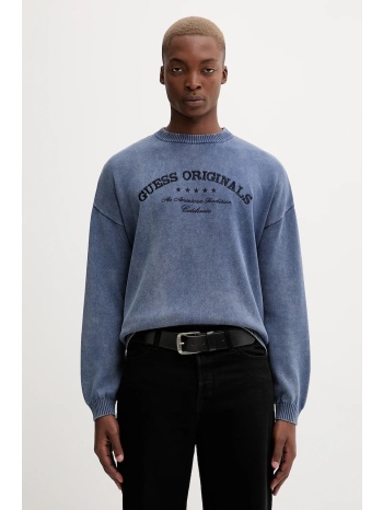 βαμβακερό πουλόβερ guess originals ανδρικό, χρώμα ναυτικό