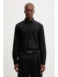 βαμβακερό πουκάμισο hugo ανδρικό, χρώμα: μαύρο, 50549775 100% βαμβάκι