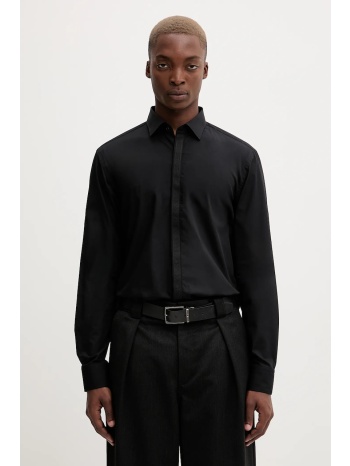 βαμβακερό πουκάμισο hugo ανδρικό, χρώμα μαύρο, 50549775