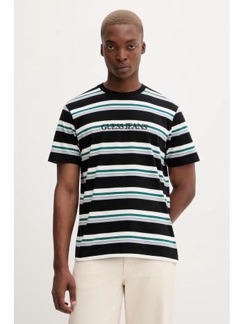 βαμβακερό μπλουζάκι guess jeans ανδρικό, χρώμα μαύρο