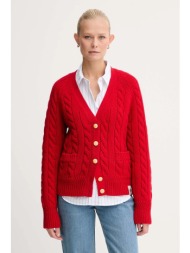 μάλλινη ζακέτα bally γυναικεία, χρώμα: κόκκινο, wkn0am 100% μαλλί μερινό