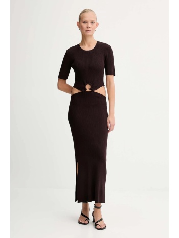 φόρεμα sessun χρώμα καφέ, 25105019 82% βισκόζη, 18%