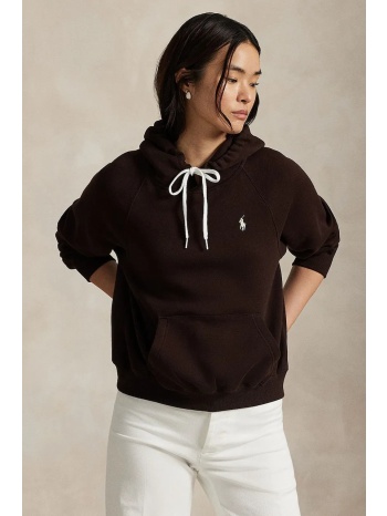 μπλούζα polo ralph lauren χρώμα καφέ, με κουκούλα