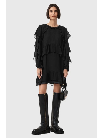 φόρεμα με προσθήκη μεταξιού allsaints lissie χρώμα μαύρο