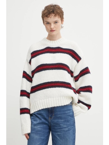 πουλόβερ με συνδυασμό αλπακά tommy jeans χρώμα μπεζ