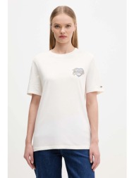 βαμβακερό μπλουζάκι tommy jeans χρώμα: μπεζ, dw0dw21524 100% βαμβάκι