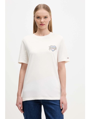 βαμβακερό μπλουζάκι tommy jeans χρώμα μπεζ, dw0dw21524