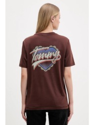 βαμβακερό μπλουζάκι tommy jeans χρώμα: καφέ, dw0dw21524 100% βαμβάκι