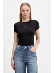 μπλουζάκι tommy jeans χρώμα: μαύρο, dw0dw21787 95% βαμβάκι, 5% σπάντεξ