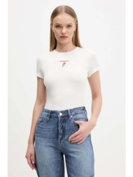 μπλουζάκι tommy jeans χρώμα: μπεζ, dw0dw21787 95% βαμβάκι, 5% σπάντεξ