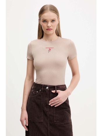 μπλουζάκι tommy jeans χρώμα καφέ, dw0dw21787 95% βαμβάκι