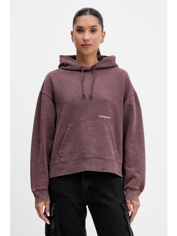 μπλούζα tommy jeans χρώμα καφέ, με κουκούλα, dw0dw21609