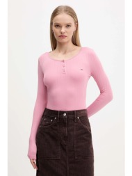 μακρυμάνικο tommy jeans χρώμα: ροζ, dw0dw21575 95% βαμβάκι, 5% ελαστάν