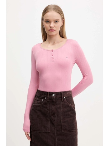 μακρυμάνικο tommy jeans χρώμα ροζ, dw0dw21575 95% βαμβάκι