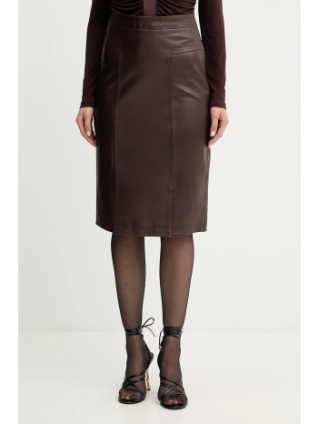 δερμάτινη φούστα herve leger estella χρώμα καφέ